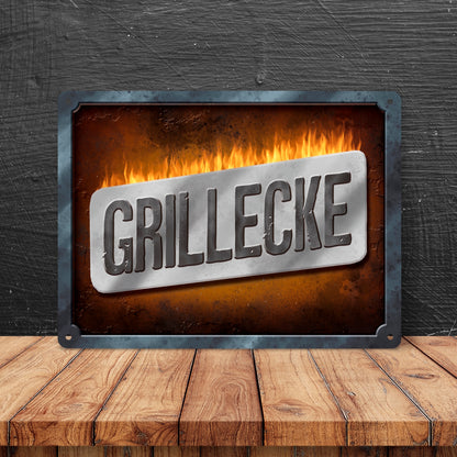 Metallschild XL mit Spruch: Grillecke