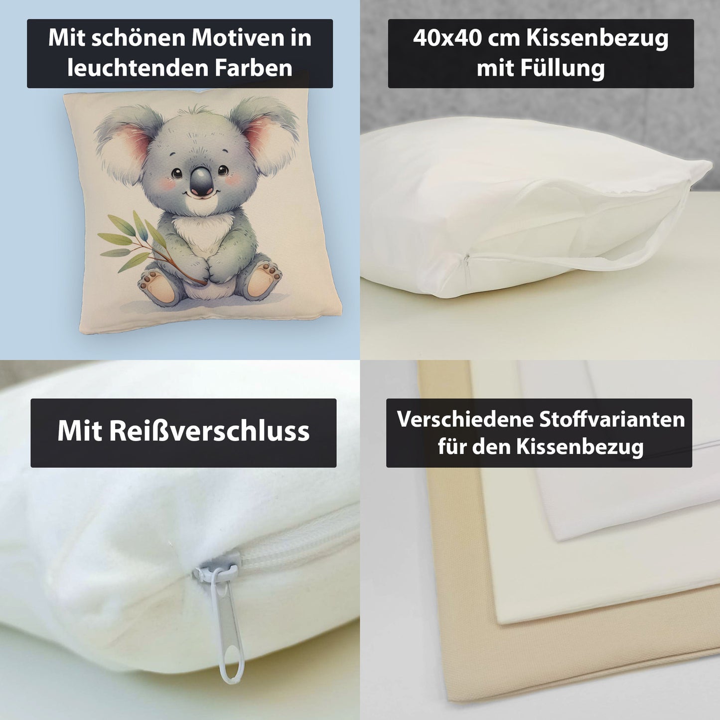 Sitzender Koala Kissen mit Leinenoptik