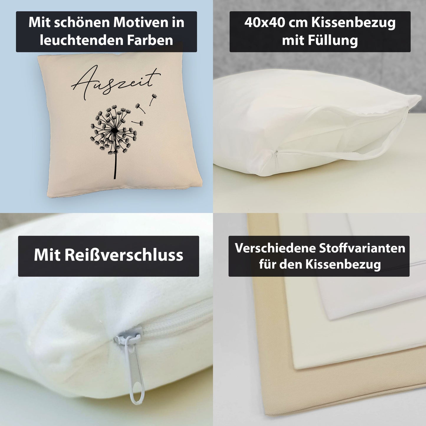 Pusteblume Kissen mit Leinenoptik mit Spruch Auszeit