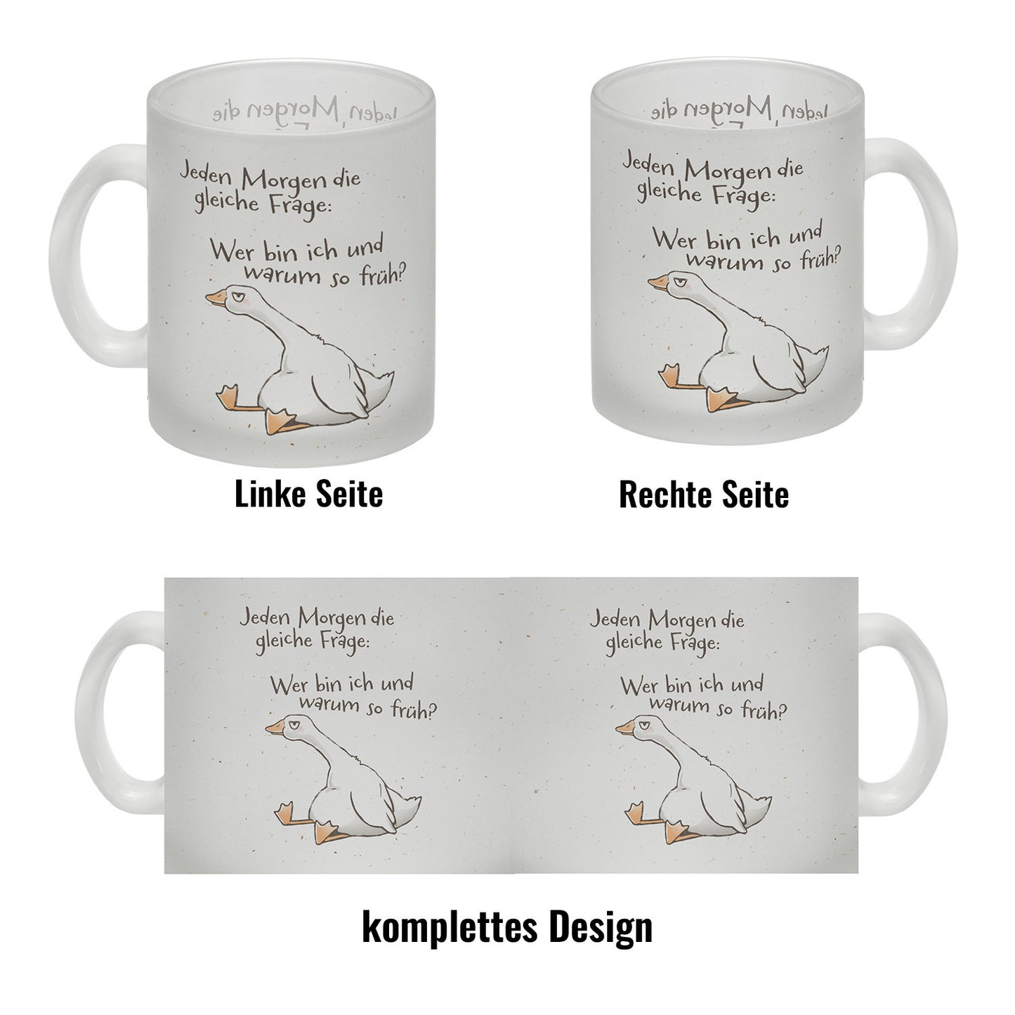 Gilbert die Gans Glas Tasse mit Spruch Jeden Morgen die gleiche Frage