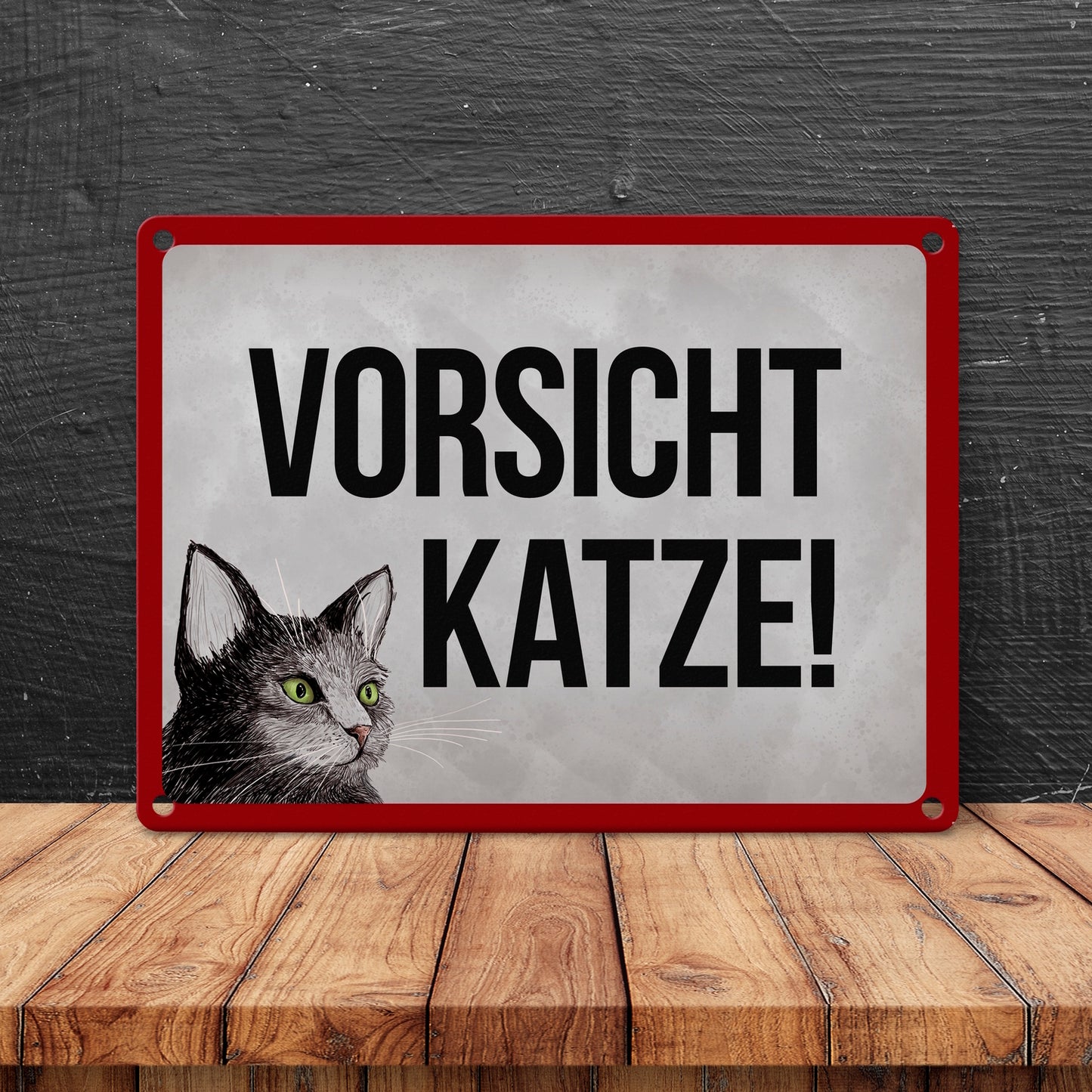 Vorsicht Katze Metallschild mit Katze Motiv