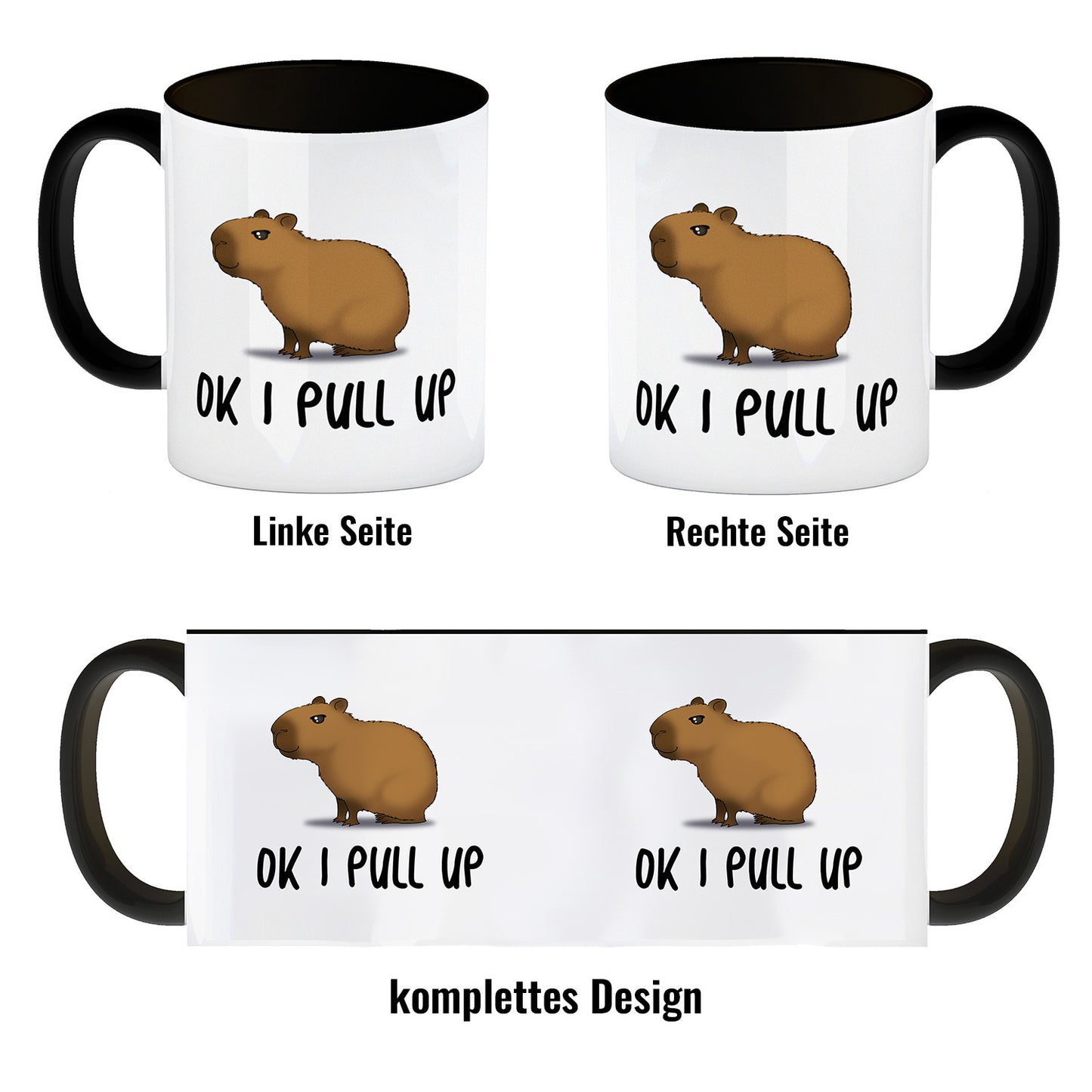 Ok I pull up normales Capybara Meme Kaffeebecher in schwarz