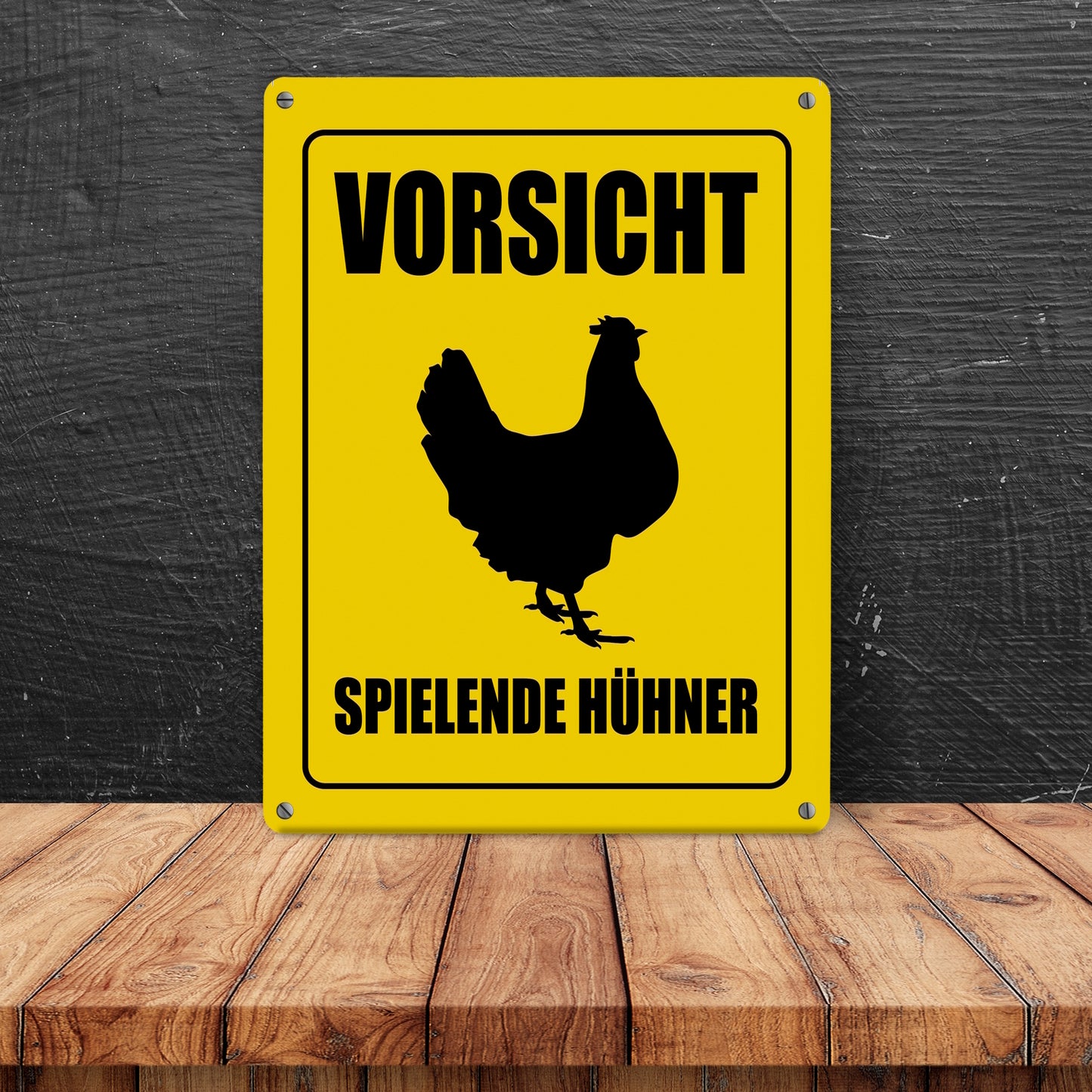 Vorsicht spielende Hühner Metallschild mit Huhn Motiv