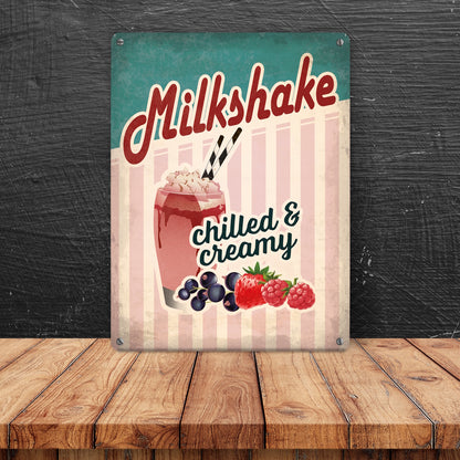 Metallschild mit American Diner Classics - Milkshake Motiv