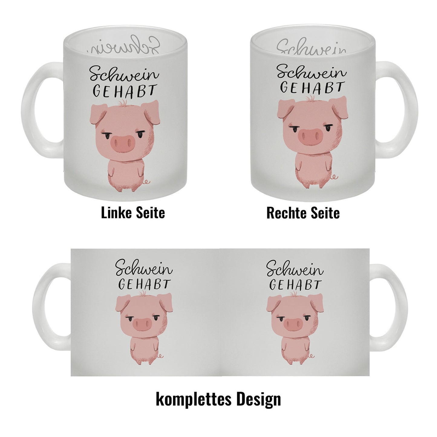 Ferkel Glas Tasse mit Spruch Schwein gehabt