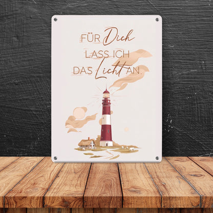 Leuchtturm Metallschild in 15x20 cm - für dich lass ich das Licht an