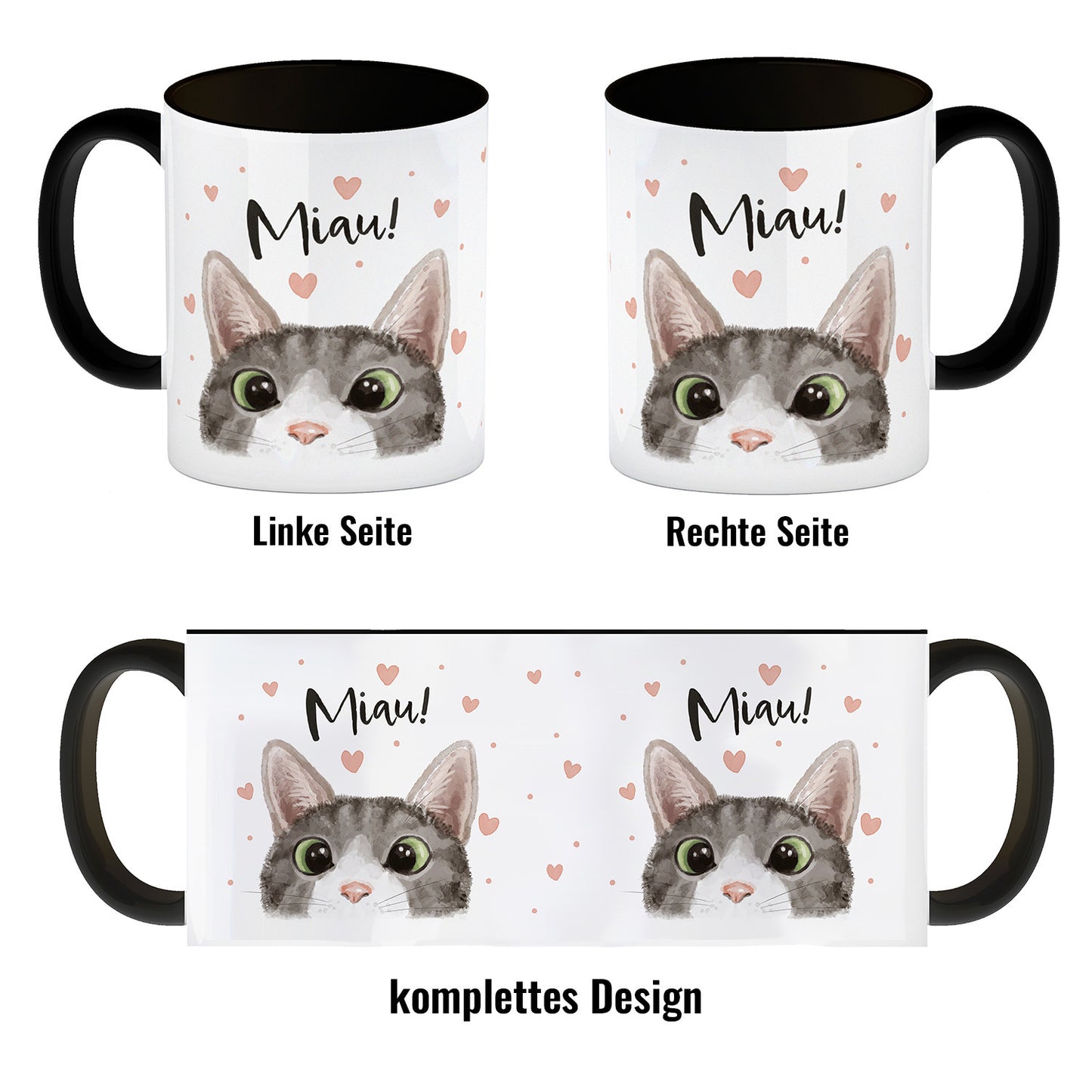 Miau Katze Kaffeebecher in schwarz