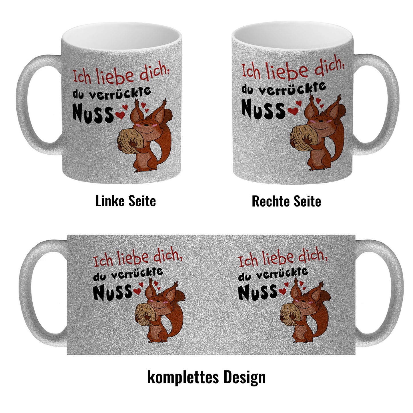 Ich liebe dich verrückte Nuss Glitzer-Kaffeebecher mit süßem Eichhörnchen