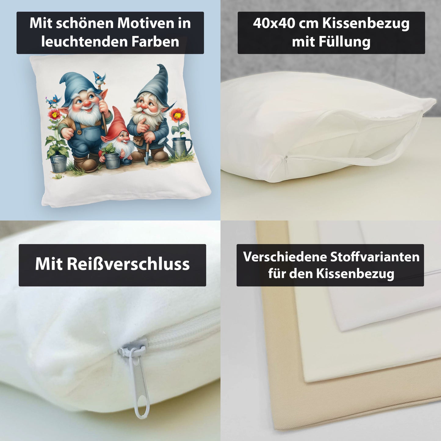 Drei lustige Gartenzwerge Kuschelkissen