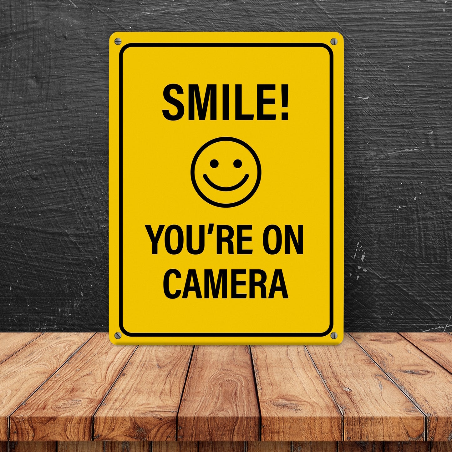 Smile you're on camera Metallschild XL mit lachendem Gesicht