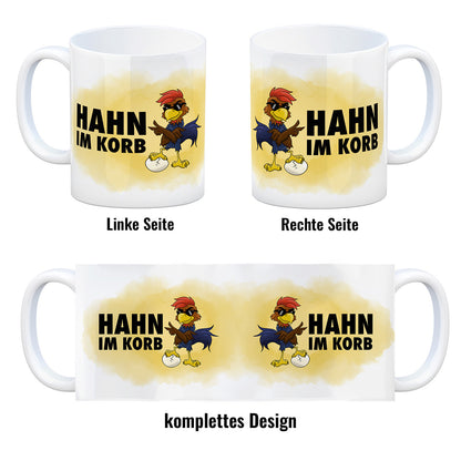 Hahn im Korb Cartoon Kaffeebecher