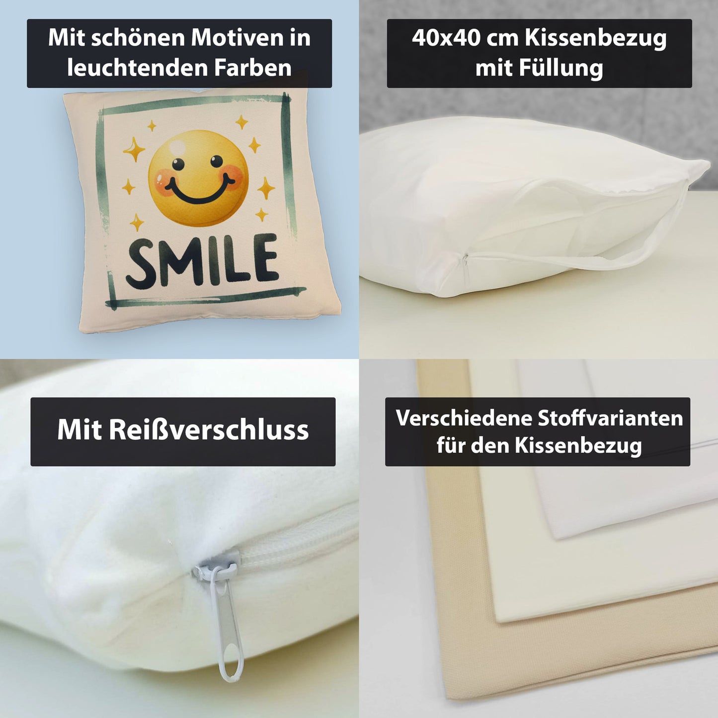 Smile Emoticon Kissen mit Leinenoptik