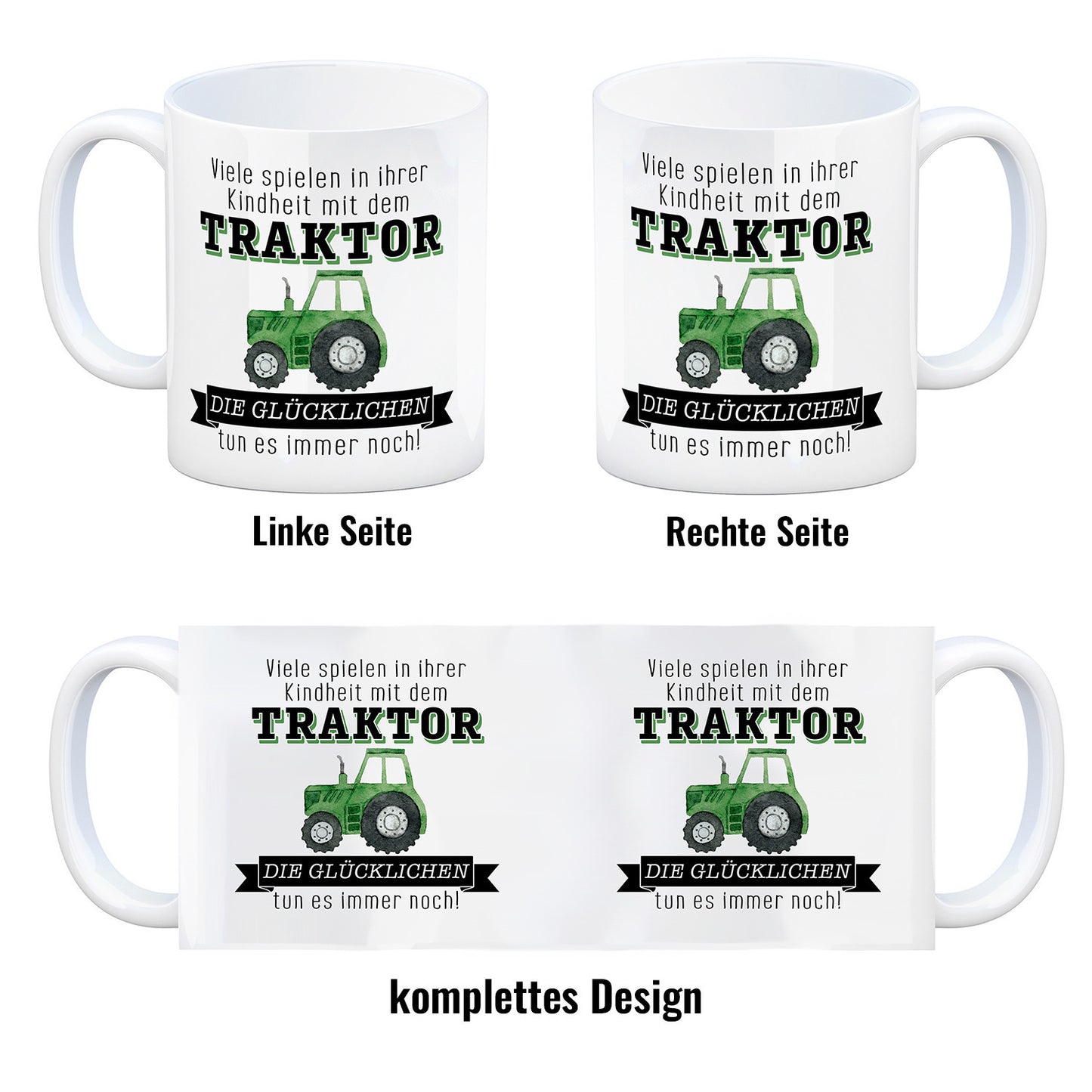 Traktor Kaffeebecher mit Spruch Kindheitsträume - Für immer Traktor fahren