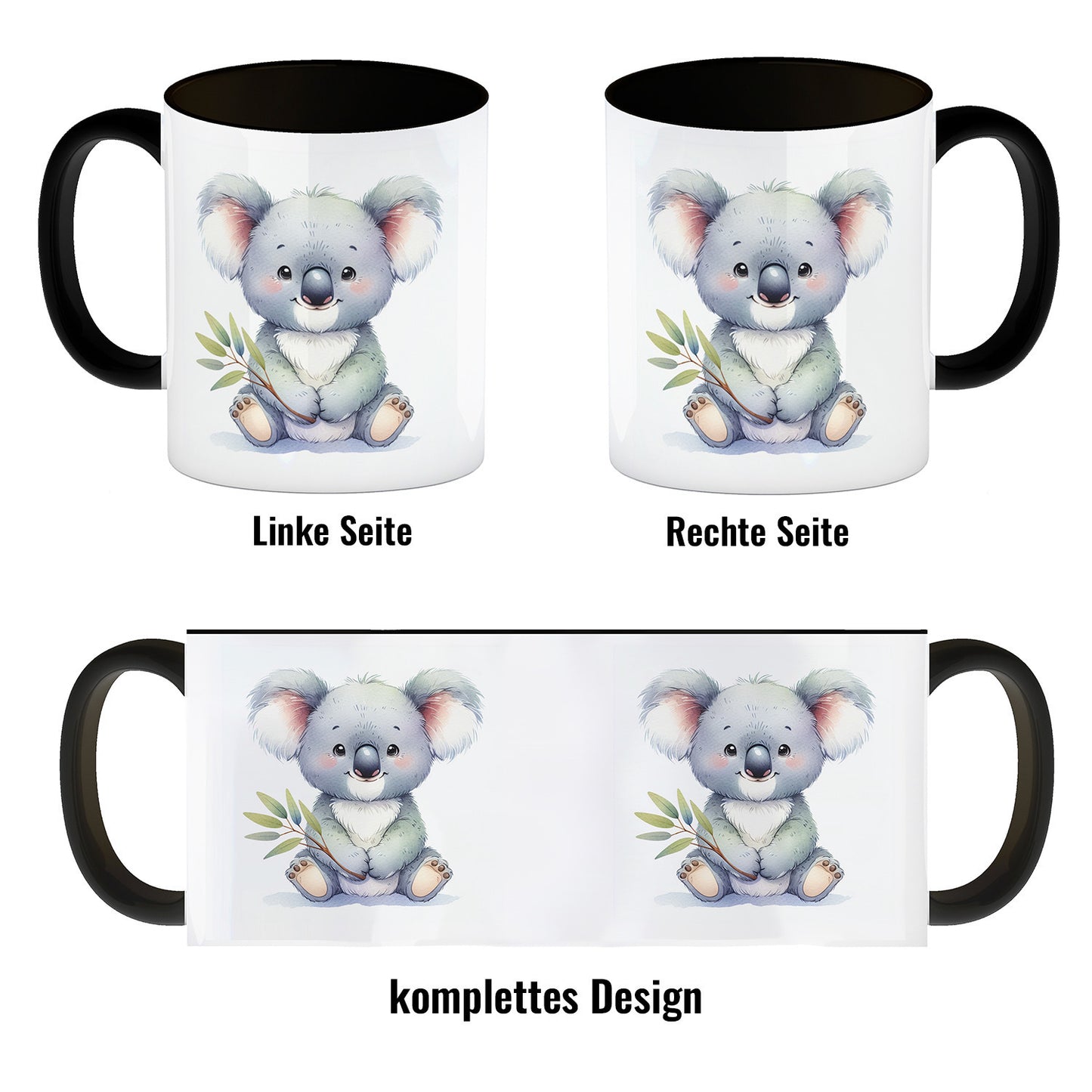 Sitzender Koala Kaffeebecher in schwarz