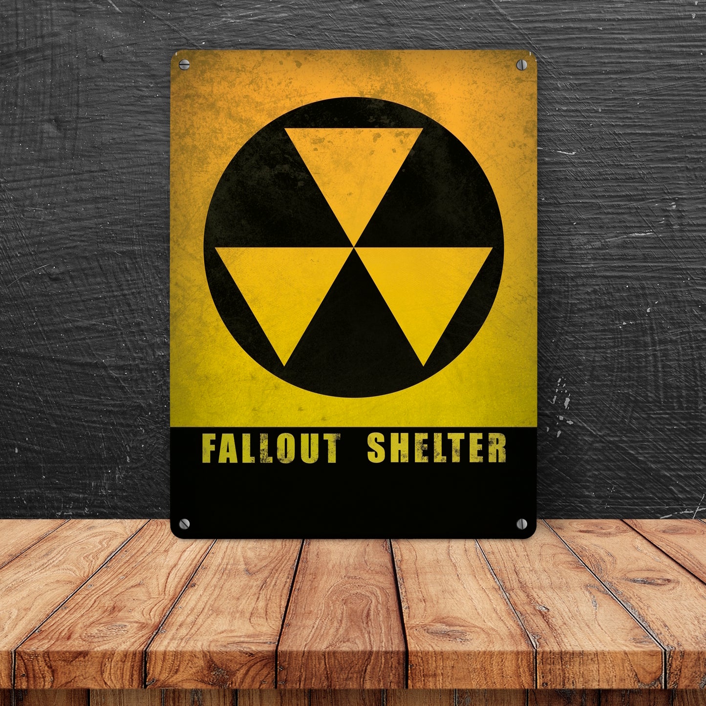 Metallschild XL mit Fallout Shelter Atomschutzbunker Motiv