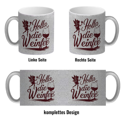 Fee mit Weinglas - HOLLA DIE WEINFEE Glitzer-Kaffeebecher