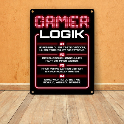 Gamer Logik Metallschild in 15x20 cm in rot