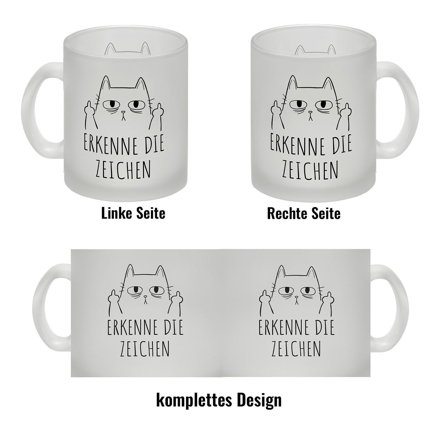 Katze mit Mittelfinger Glas Tasse mit Spruch Erkenne die Zeichen