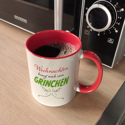 Weihnachten bringt mich zum grinchen Kaffeebecher Rot mit Spruch