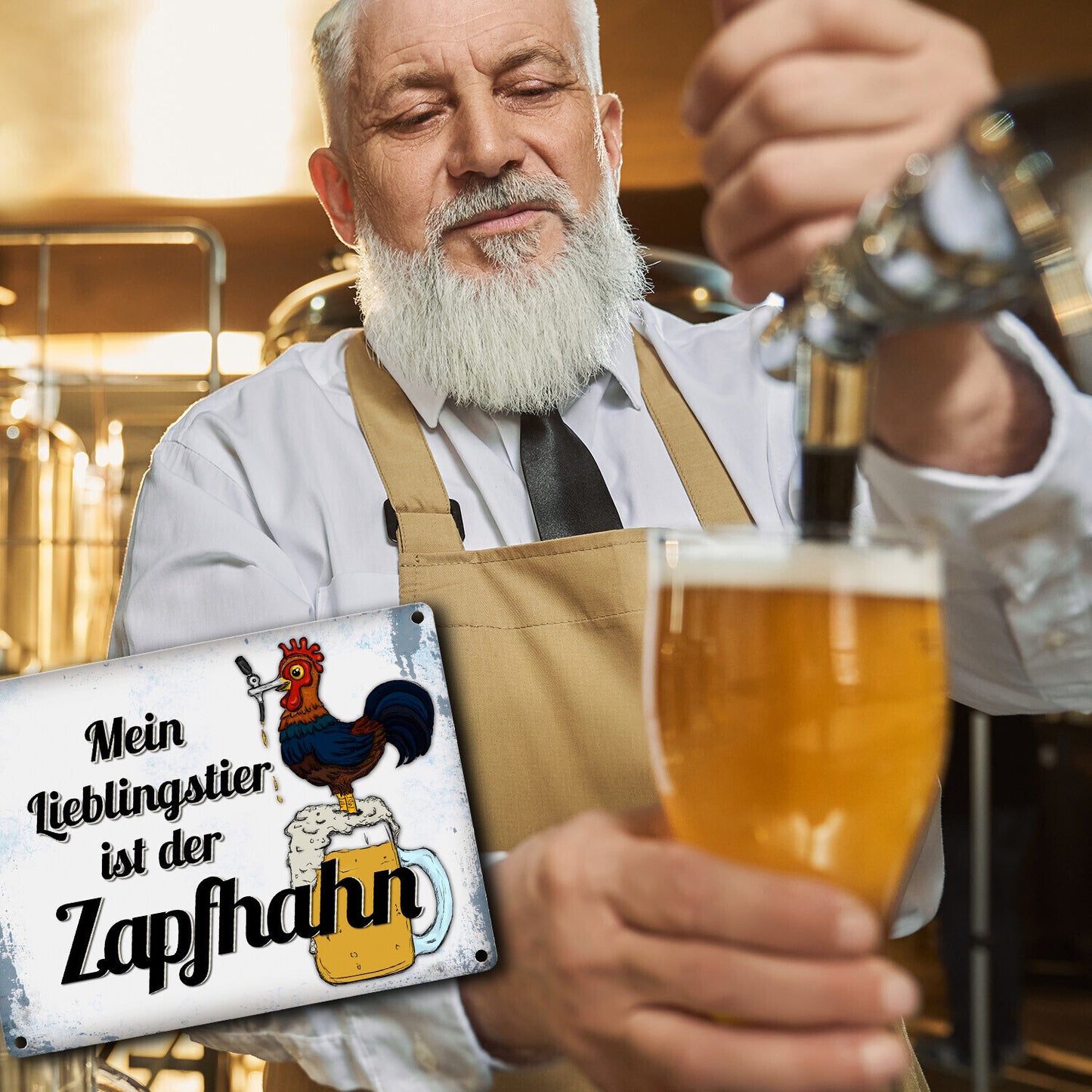 Metallschild mit Spruch: Mein Lieblingstier ist der Zapfhahn