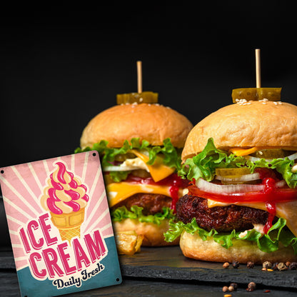 Metallschild mit American Diner Classics - Ice Cream Motiv