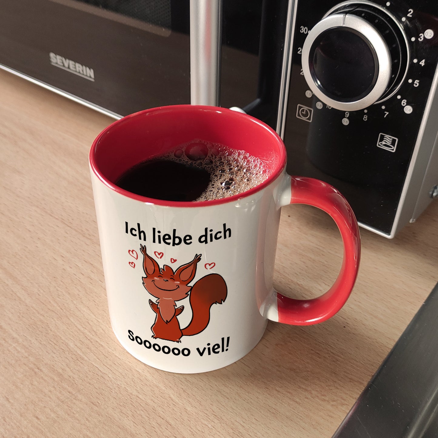 Ich liebe dich soooooo viel Kaffeebecher Rot mit niedlichem Eichhörnchen