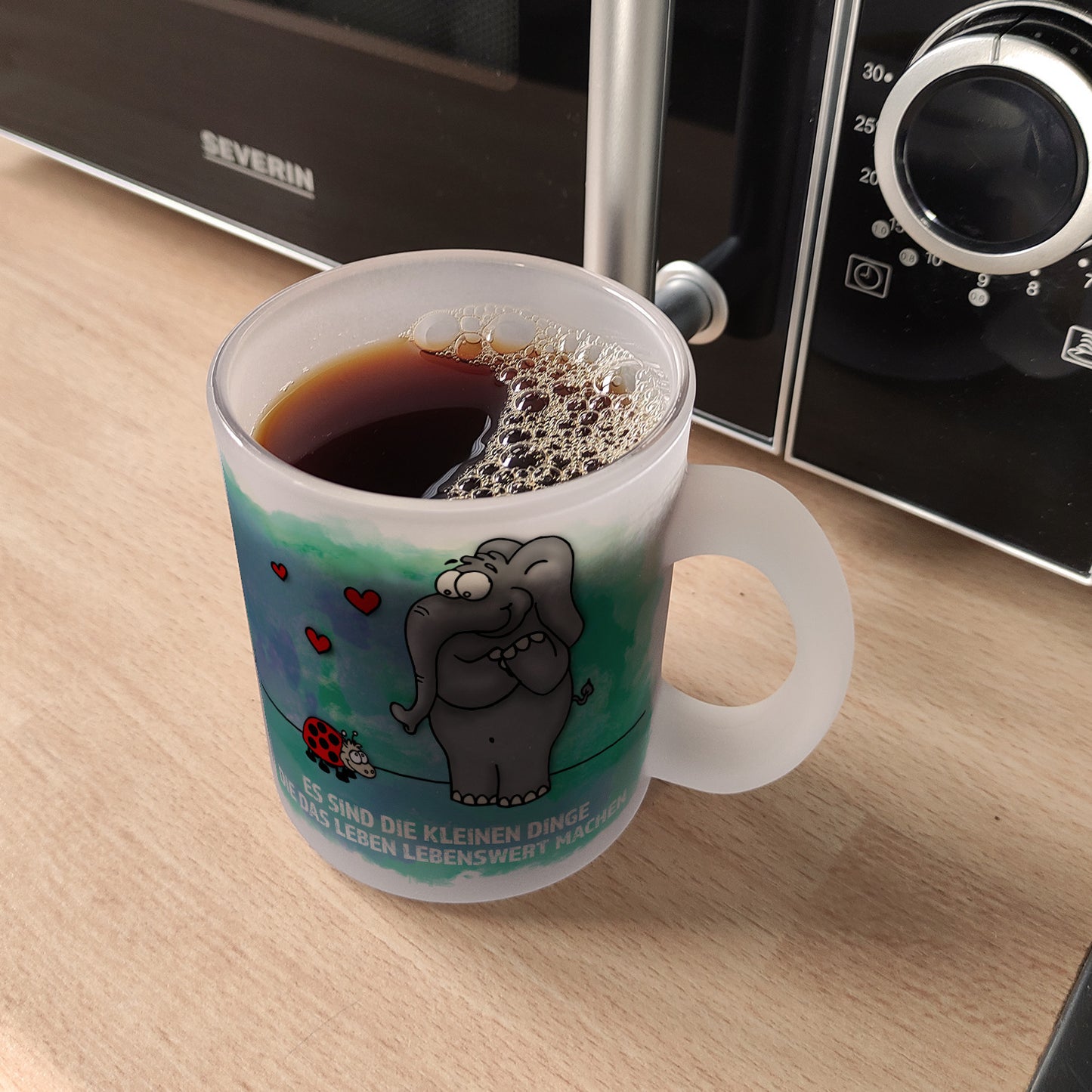 Es sind die kleine Dinge die das Leben lebenswert machen Glas Tasse mit Elefant und Marienkäfer Motiv