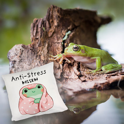 Frosch in rosa Decke Kuschelkissen mit Spruch Anti-Stress Kuschelkissen