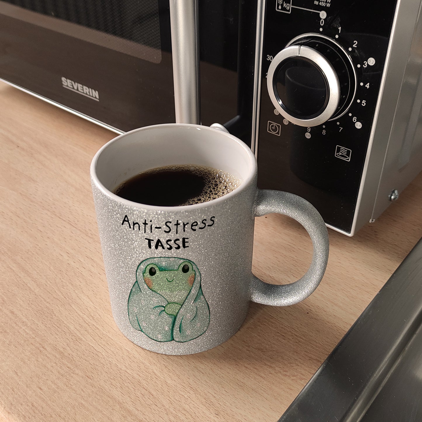 Frosch in blauer Decke mit Spruch Anti-Stress Tasse