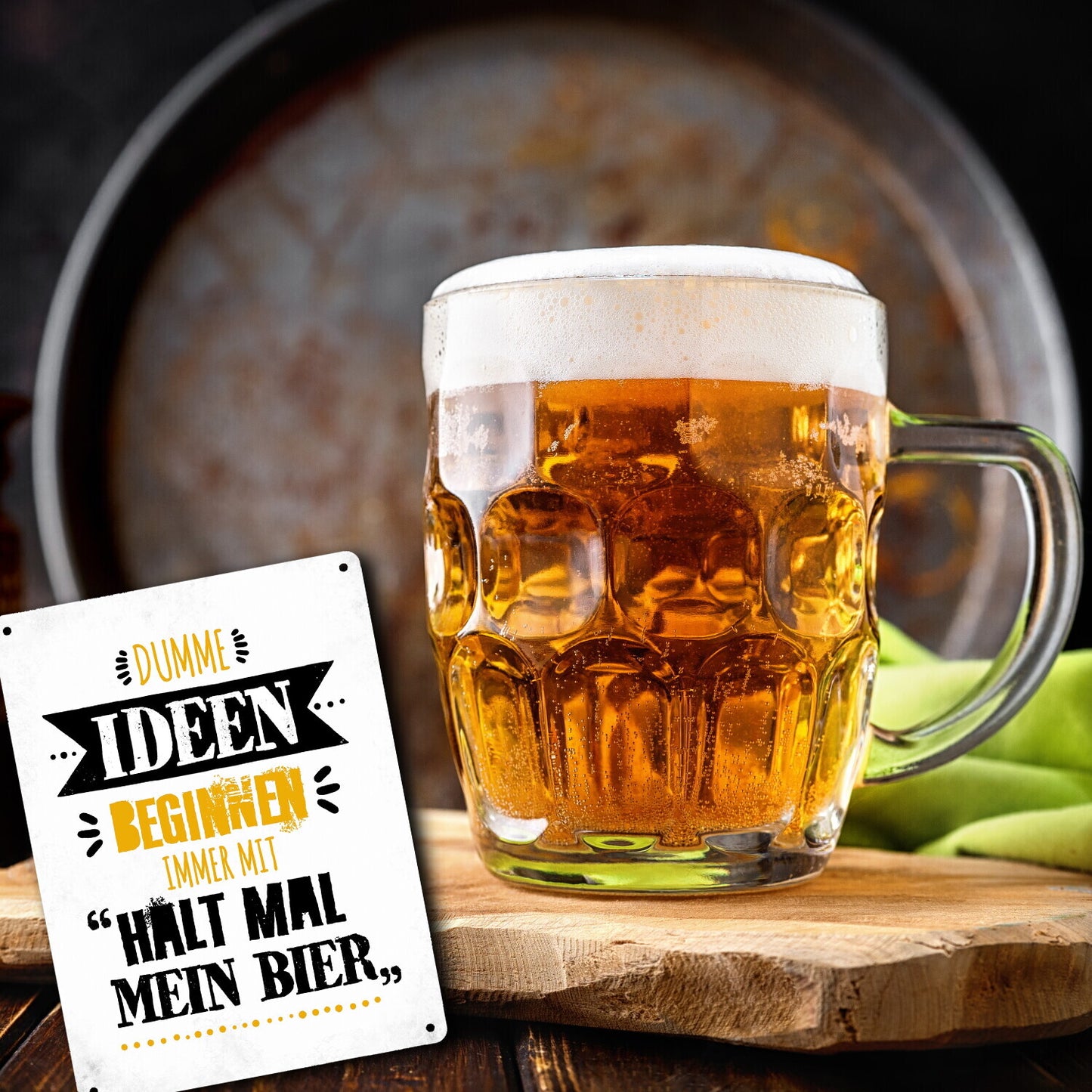 Metallschild XL mit Bier Motiv und Spruch: Dumme Ideen beginnen immer ...