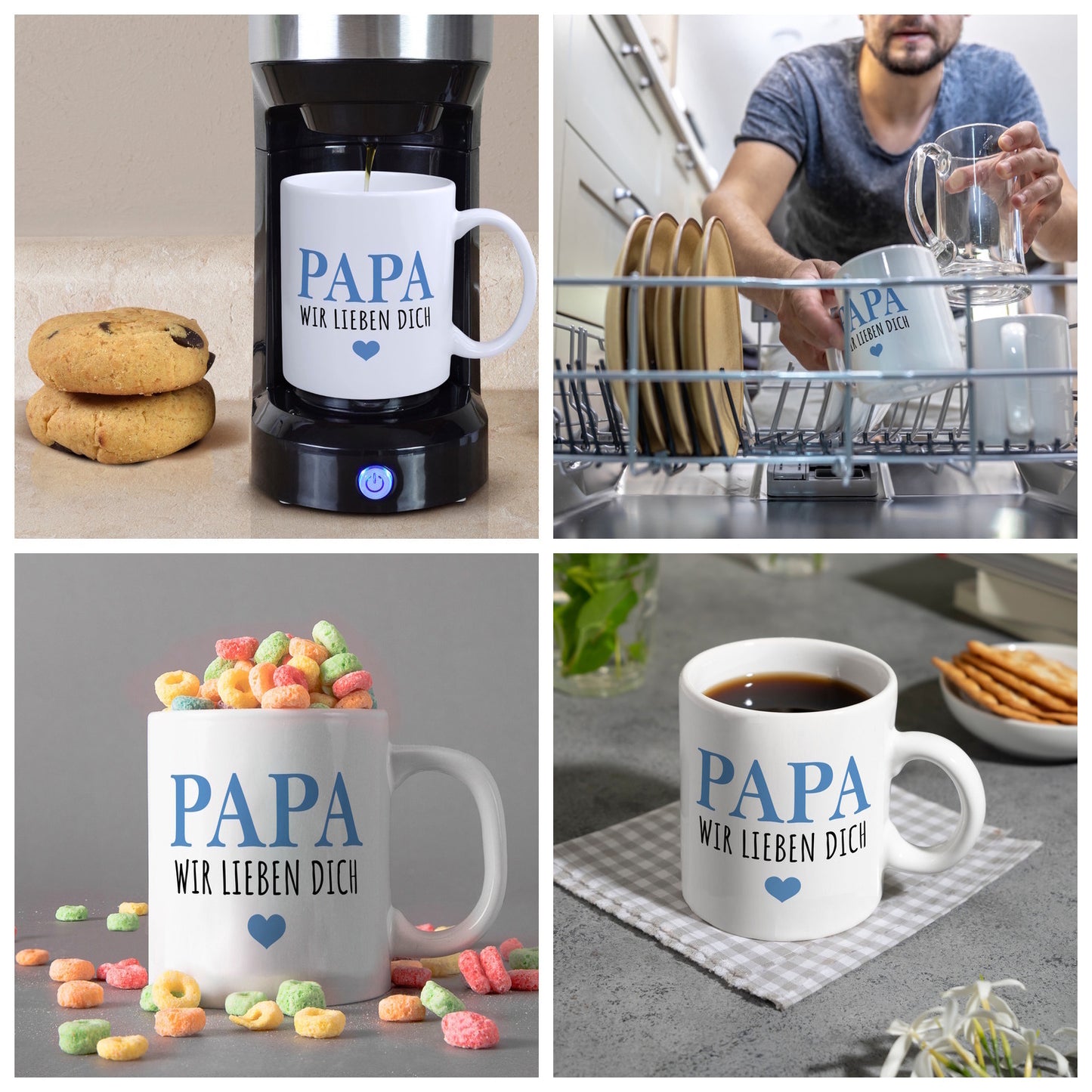 Papa wir lieben dich Kaffeebecher in blau mit Herz