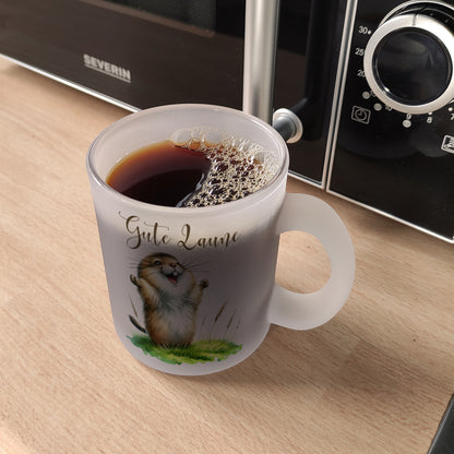 jubelnder Lemming Glas Tasse mit Spruch Gute Laune