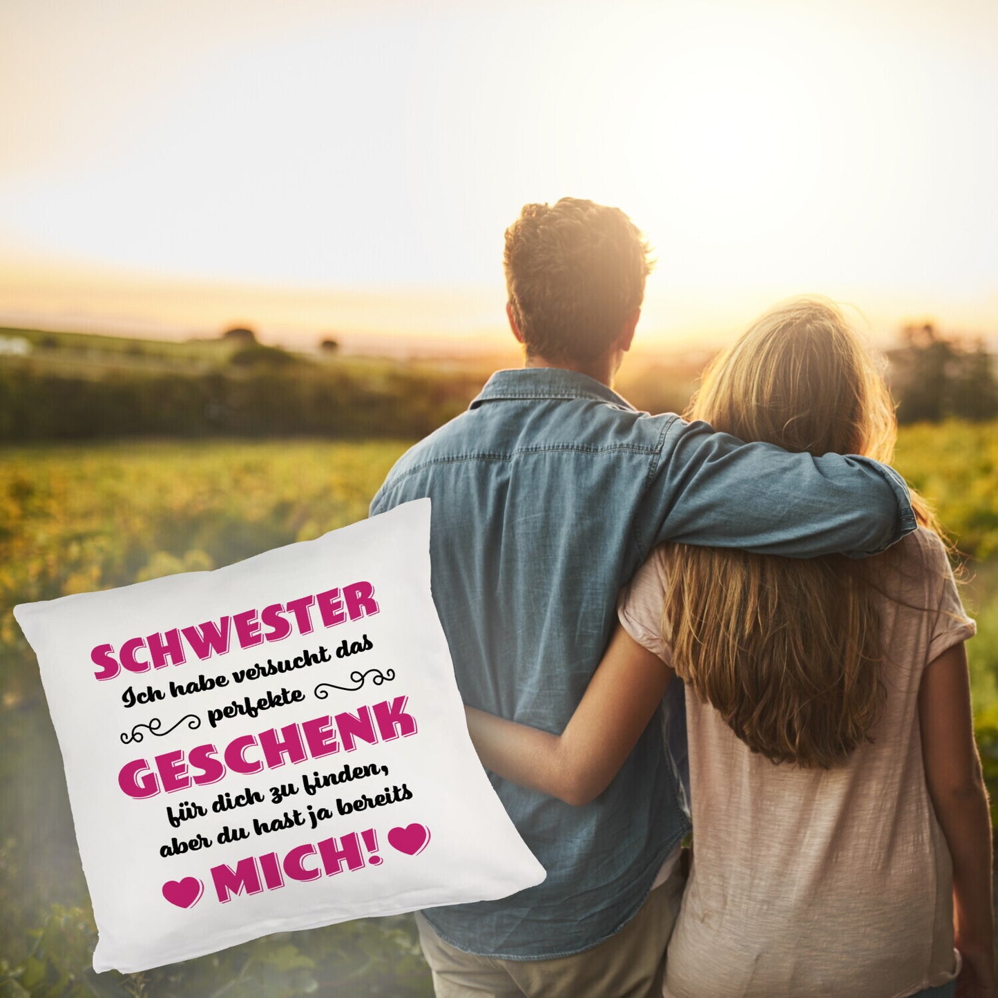 Kuschelkissen mit Spruch Schwester ich habe versucht das beste Geschenk zu finden