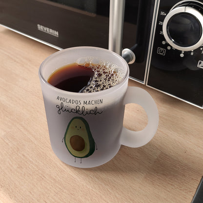 Niedliche Avocado Glas Tasse mit Spruch Avocados machen glücklich