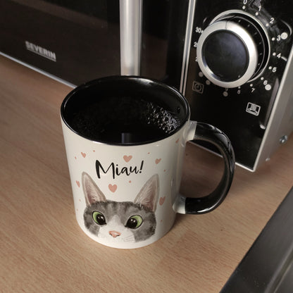 Miau Katze Kaffeebecher in schwarz