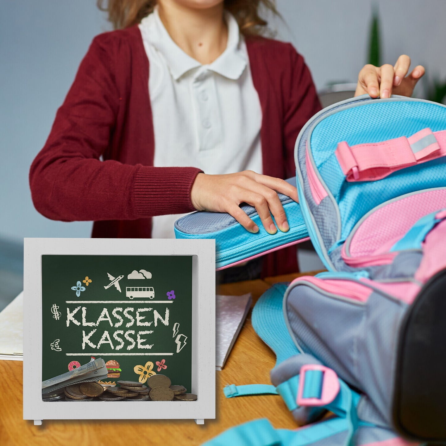 Klassenkasse für die Schule Rahmen Spardose aus Holz