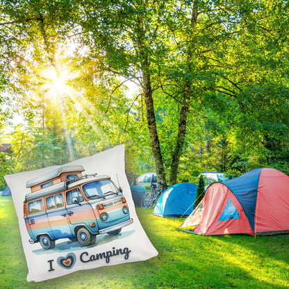 Campervan Kuschelkissen mit Spruch I love Camping