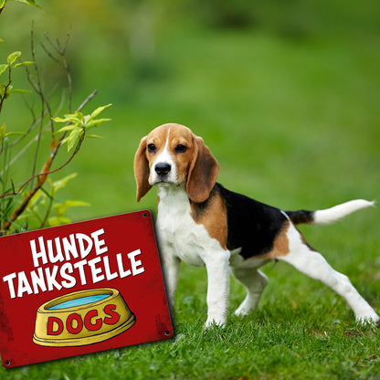 Metallschild mit Wassernapf Motiv und Spruch: Hundetankstelle