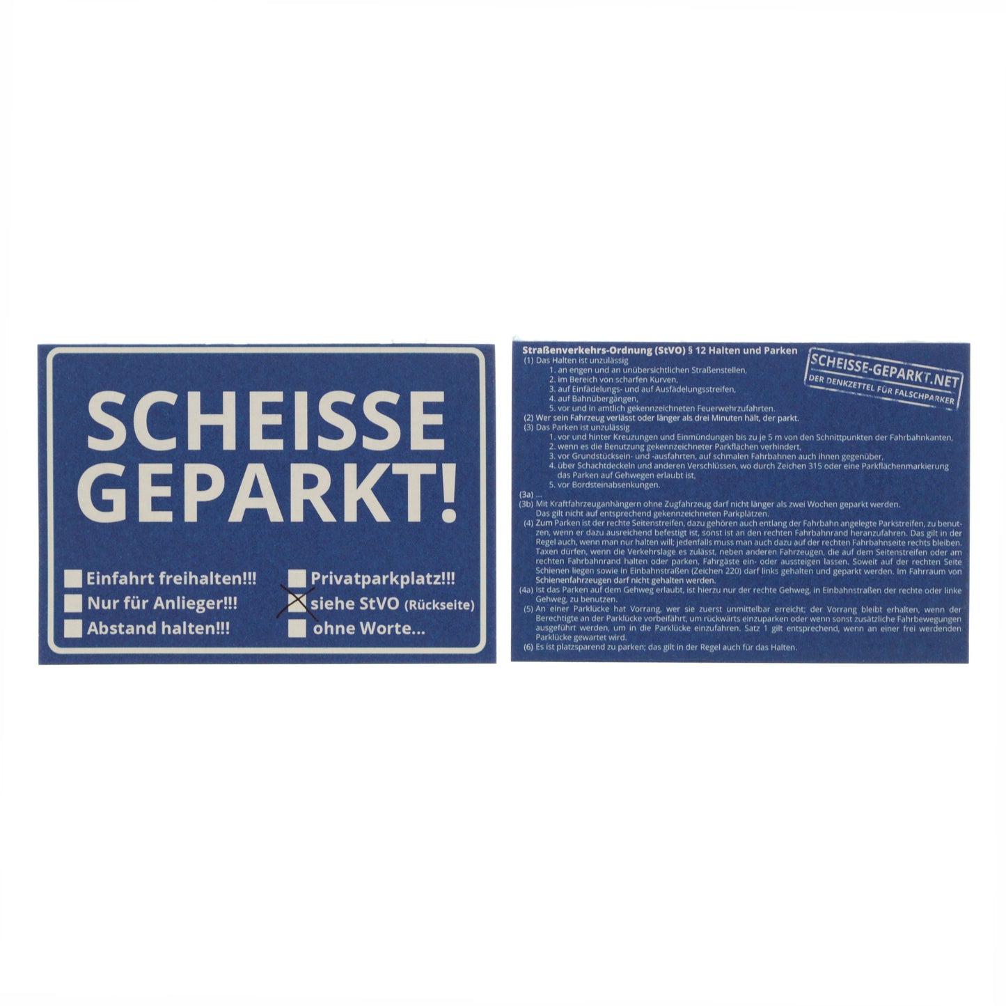 Die Scheisse Geparkt! Notizzettel mit StVO für die Windschutzscheibe im 50er Set