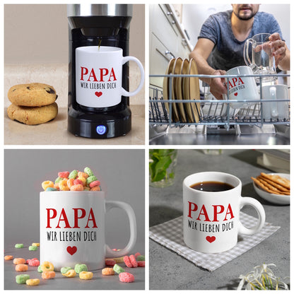 Papa wir lieben dich Kaffeebecher in rot mit Herz