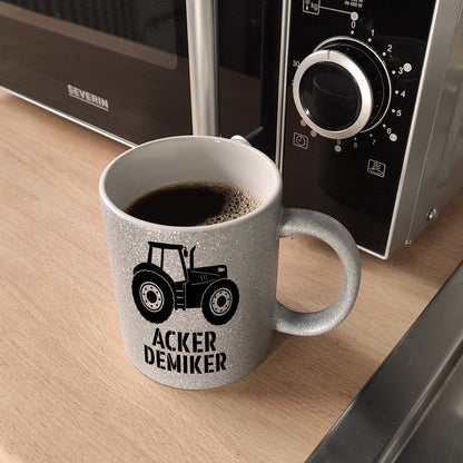 Traktor Glitzer-Kaffeebecher mit Spruch Ackerdemiker