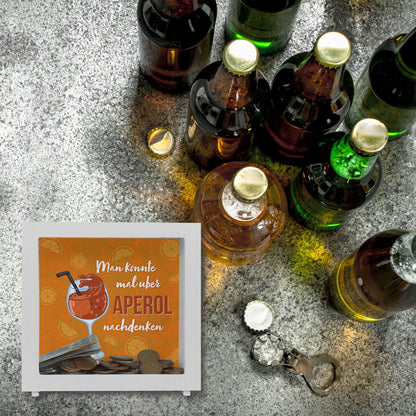 Cocktail Rahmen Spardose aus Holz mit Spruch Man könnte mal über Aperol nachdenken