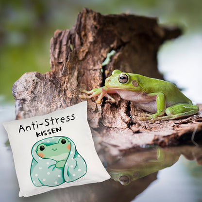 Frosch in blauer Decke Kuschelkissen mit Spruch Anti-Stress Kuschelkissen