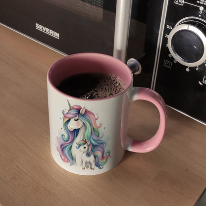 Einhorn-Mama mit Kind Kaffeebecher in rosa