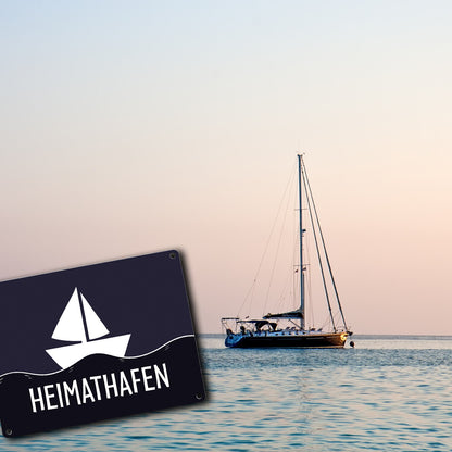 Heimathafen Metallschild mit Segelschiff