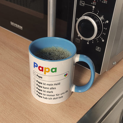 Papa ist mein Held Suchmaschine Kaffeebecher in hellblau