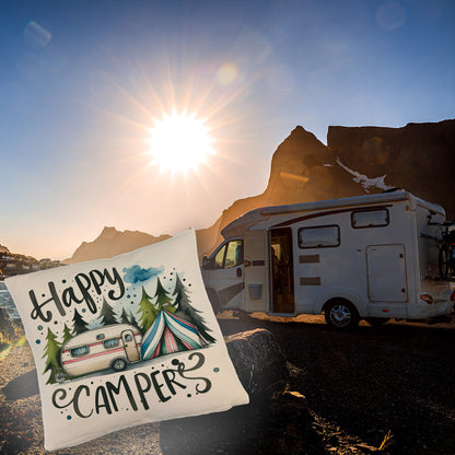 Happy Campers Wohnwagen Kissen mit Leinenoptik