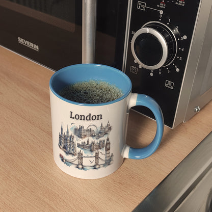 Skyline London Kaffeebecher in hellblau mit Spruch London