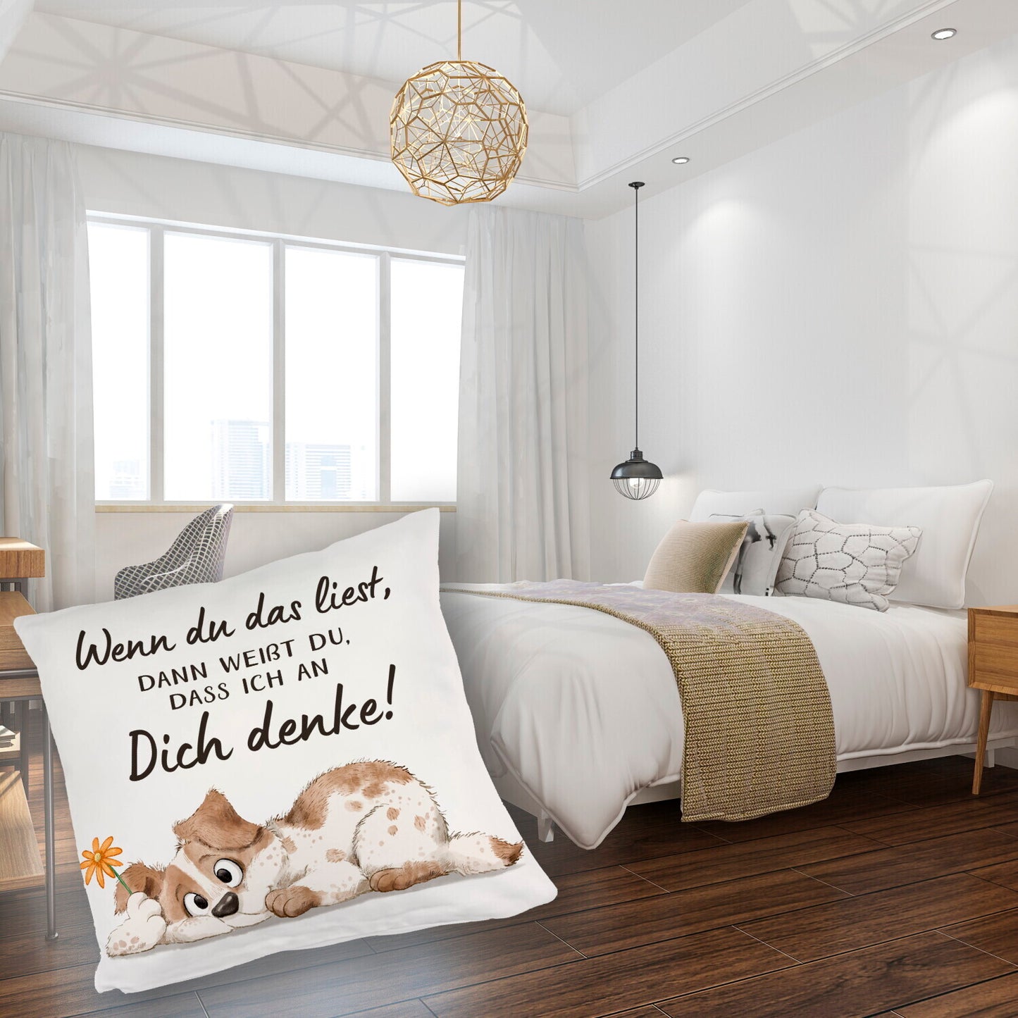 Hund Kuschelkissen mit Spruch Ich denke an dich