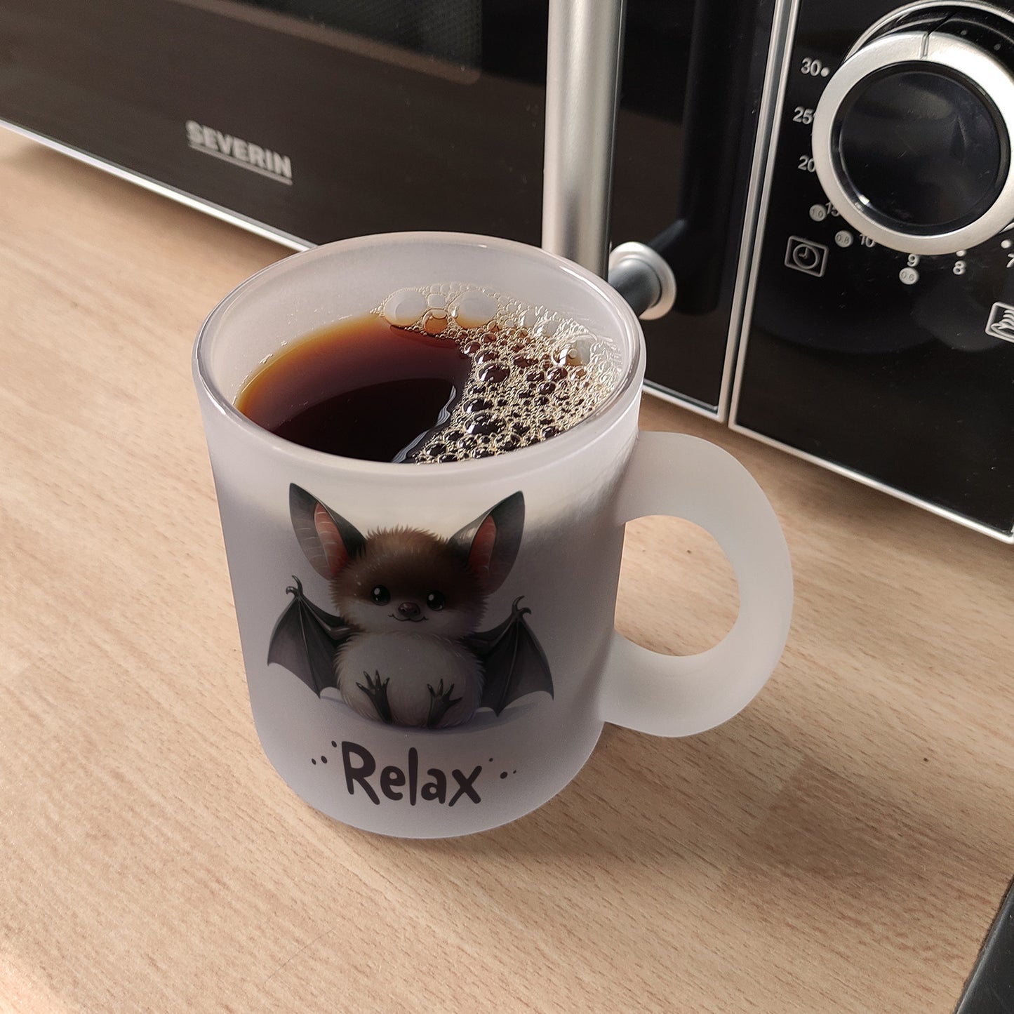 Baby Fledermaus Glas Tasse mit Spruch Relax